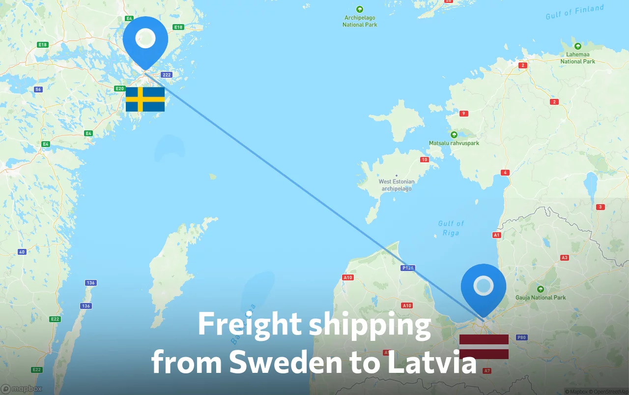 Shipping route from Sweden to Latvia