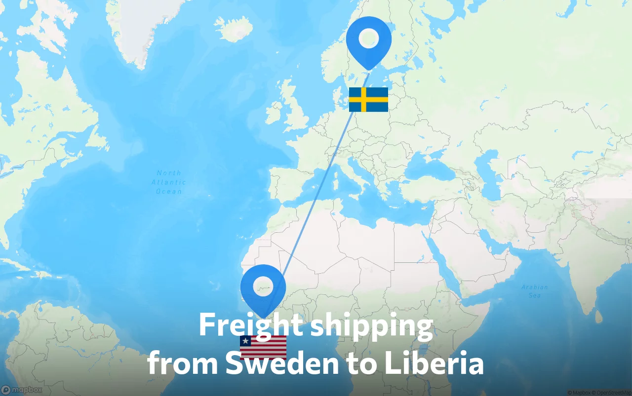 Shipping route from Sweden to Liberia