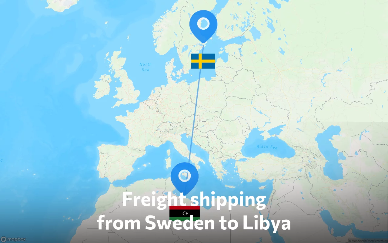 Shipping route from Sweden to Libya