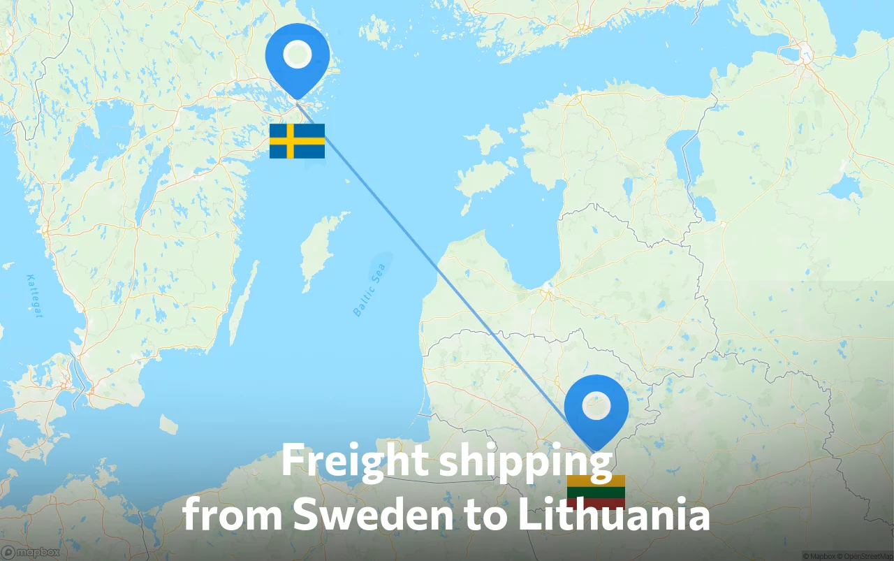 Shipping route from Sweden to Lithuania