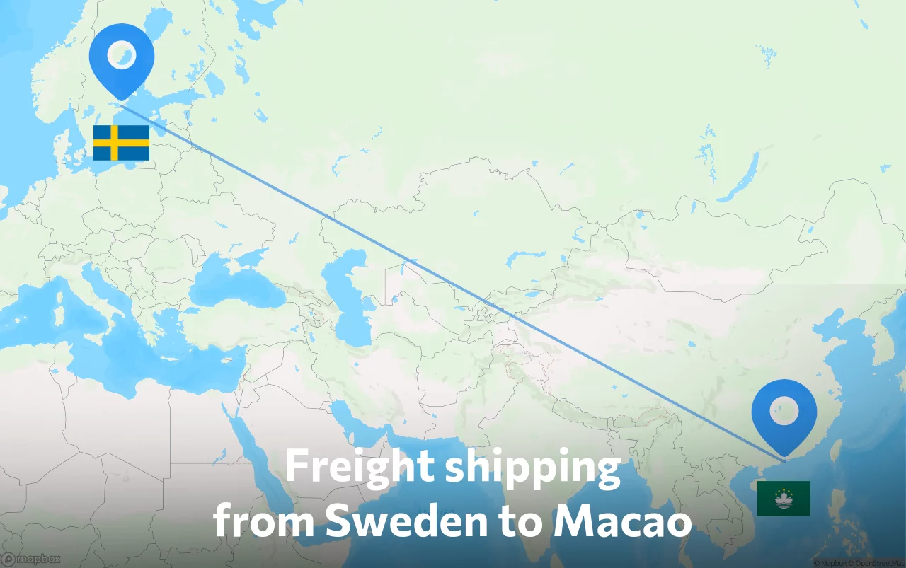 Shipping route from Sweden to Macao