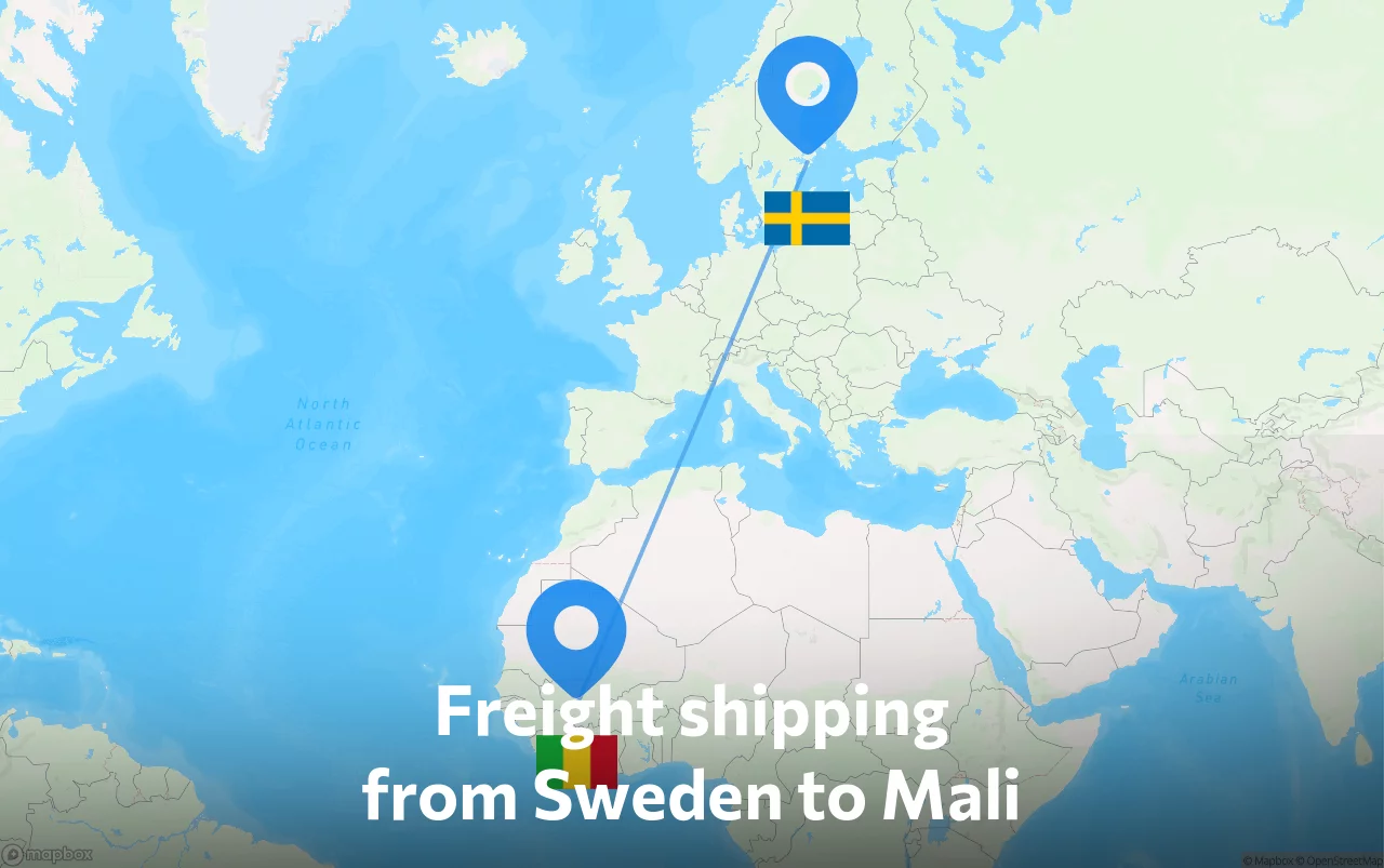 Shipping route from Sweden to Mali