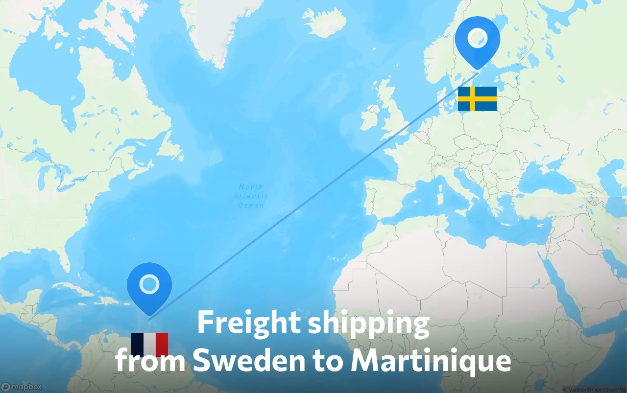 Shipping route from Sweden to Martinique