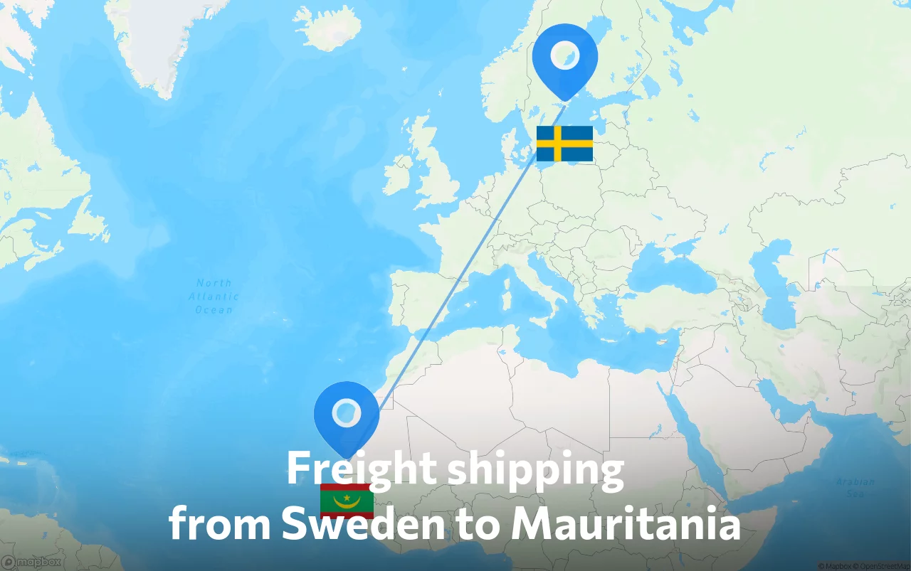 Shipping route from Sweden to Mauritania