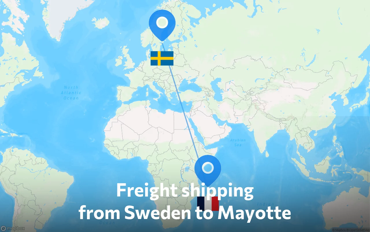 Shipping route from Sweden to Mayotte