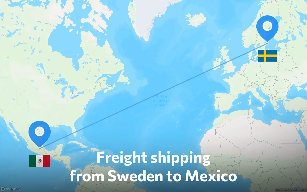 Shipping route from Sweden to Mexico