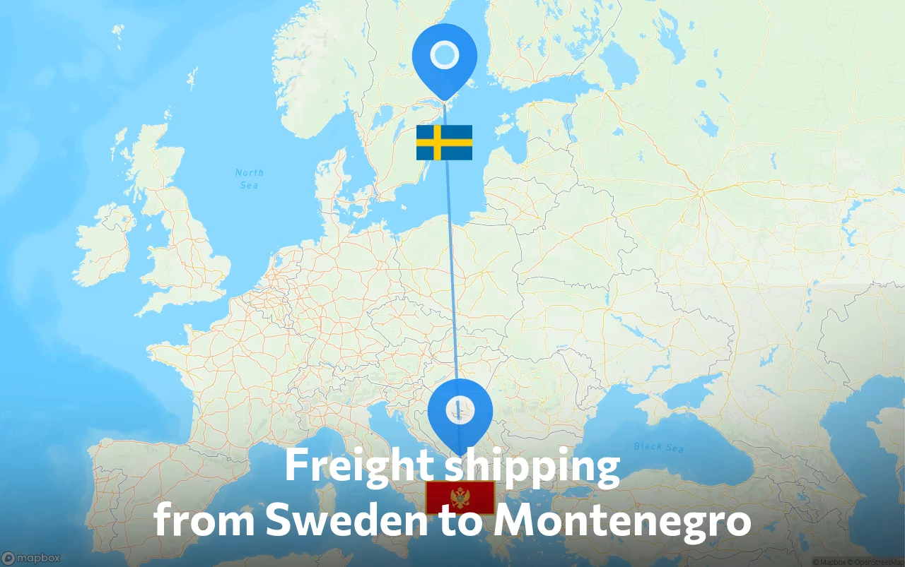 Shipping route from Sweden to Montenegro