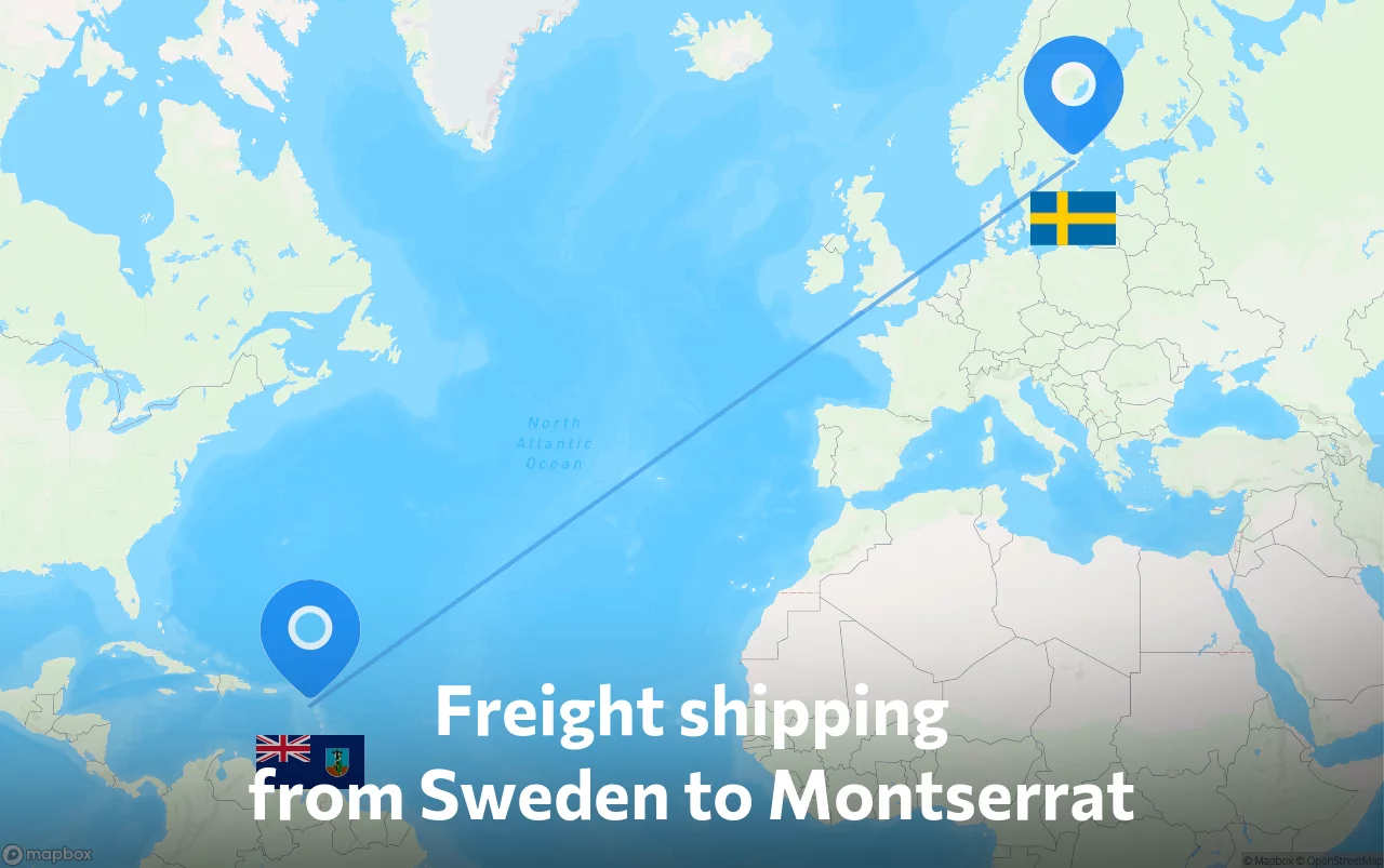 Shipping route from Sweden to Montserrat