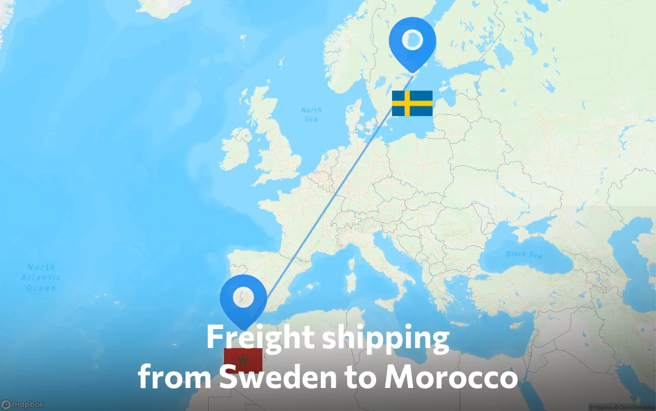 Shipping route from Sweden to Morocco