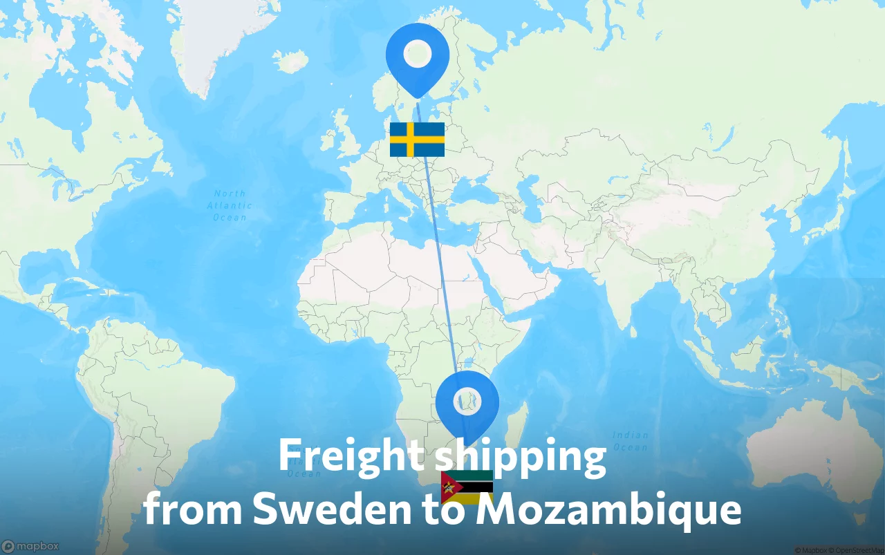 Shipping route from Sweden to Mozambique