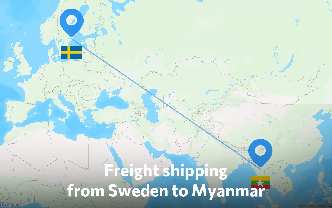 Shipping route from Sweden to Myanmar