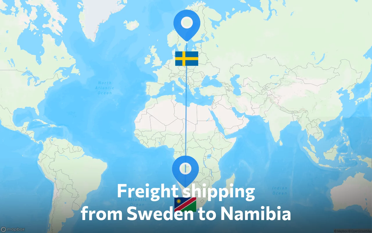 Shipping route from Sweden to Namibia