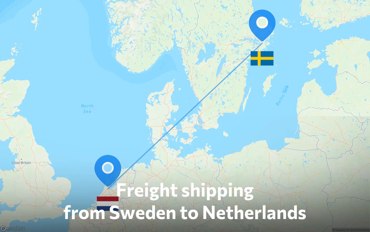 Shipping route from Sweden to Netherlands