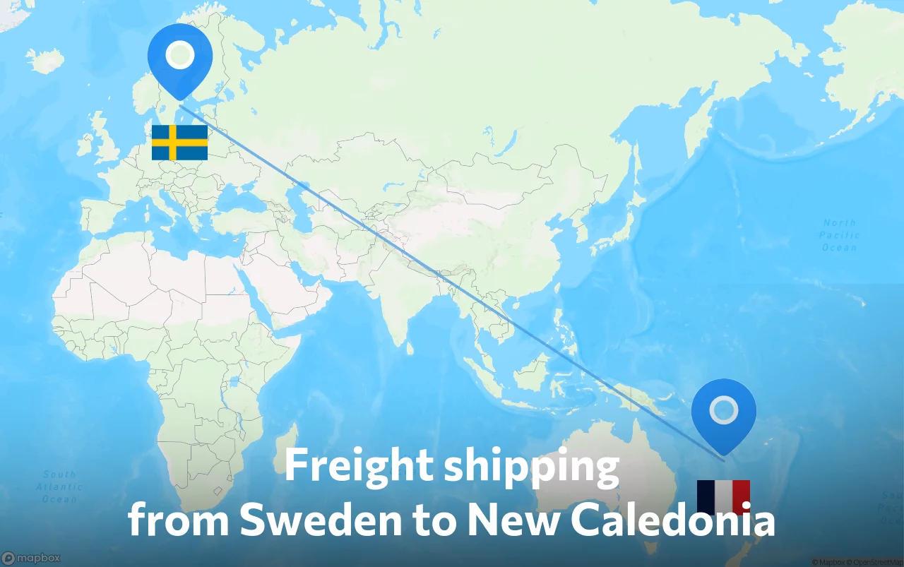 Shipping route from Sweden to New Caledonia
