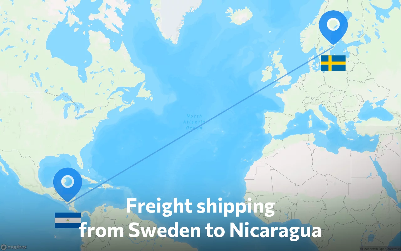Shipping route from Sweden to Nicaragua