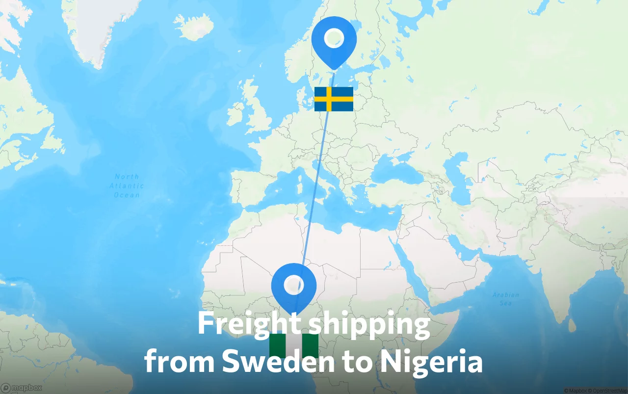Shipping route from Sweden to Nigeria