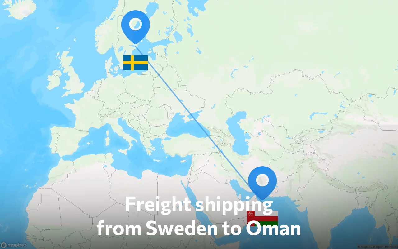 Shipping route from Sweden to Oman