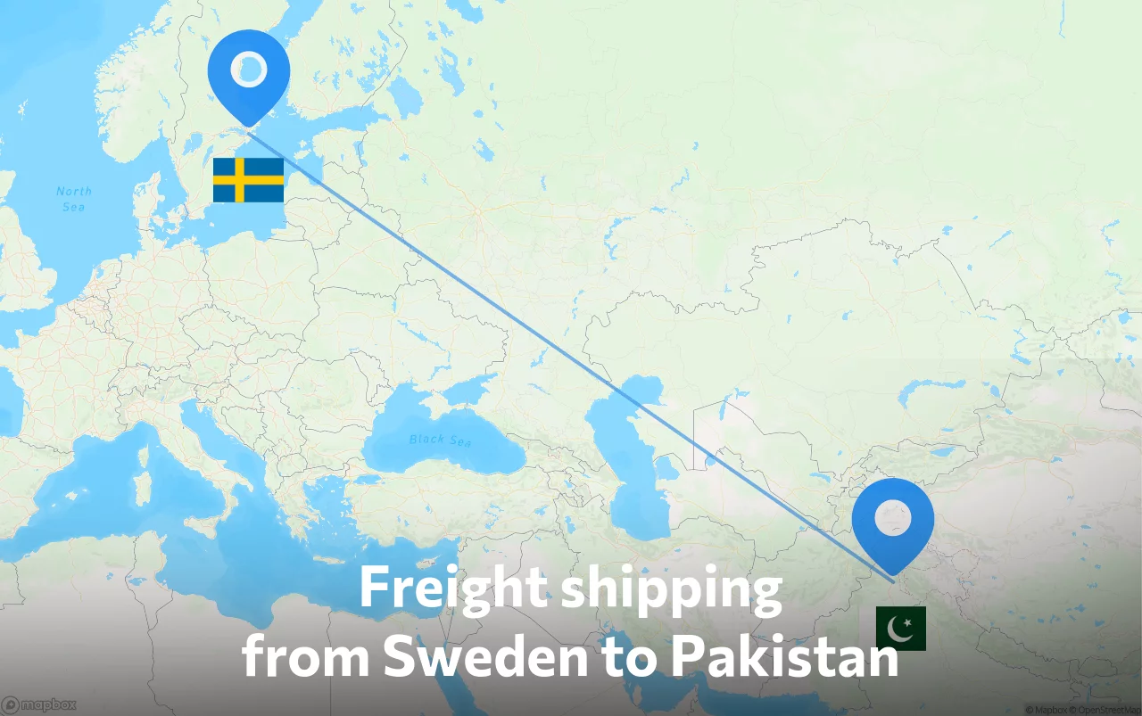 Shipping route from Sweden to Pakistan