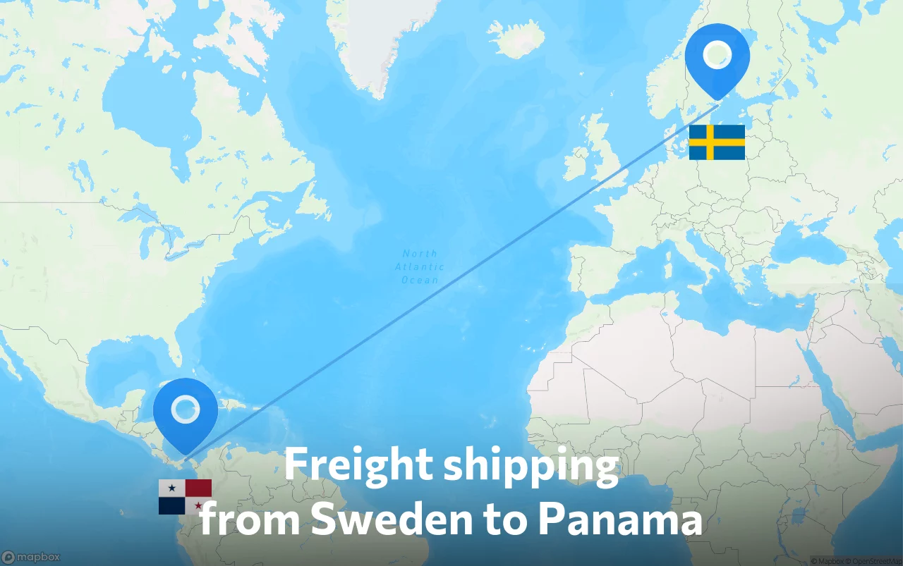 Shipping route from Sweden to Panama