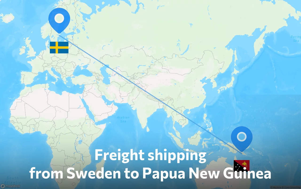 Shipping route from Sweden to Papua New Guinea