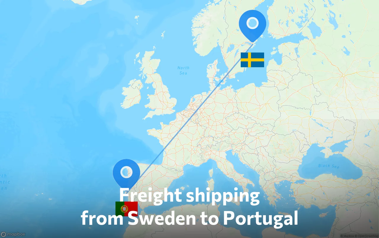 Shipping route from Sweden to Portugal