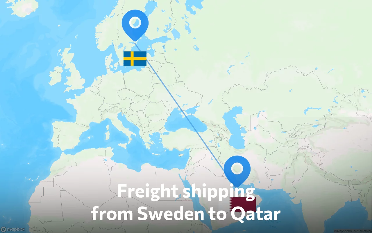 Shipping route from Sweden to Qatar