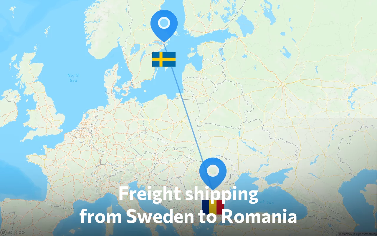 Shipping route from Sweden to Romania