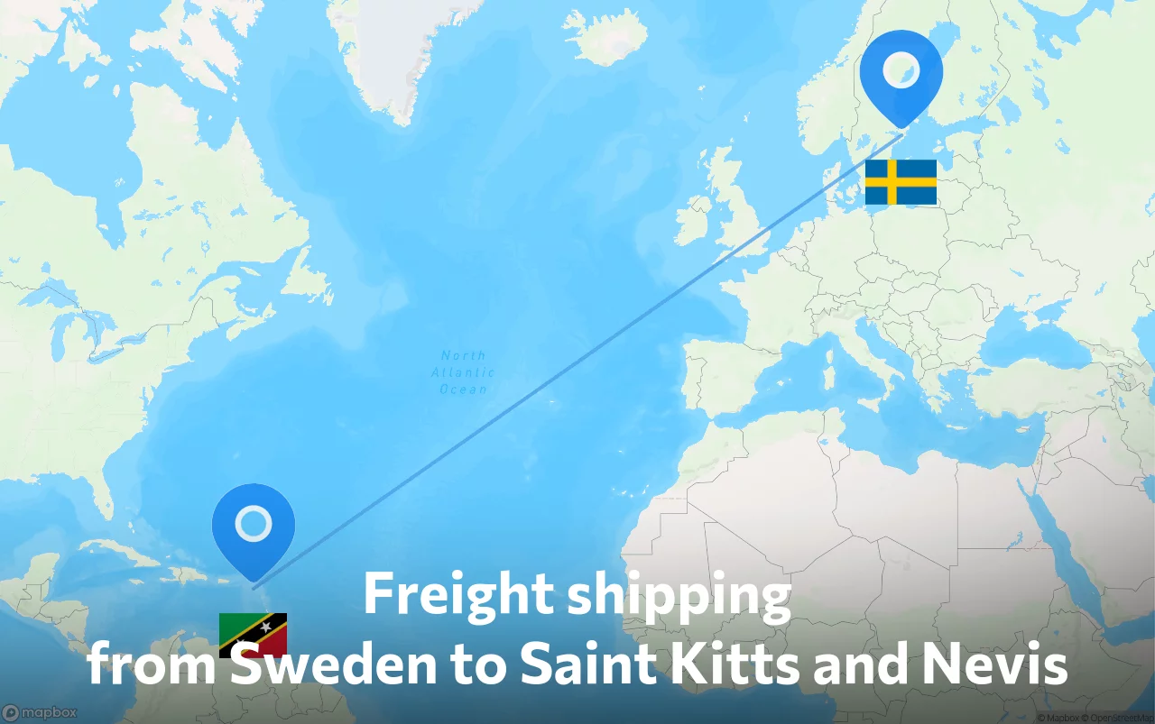 Shipping route from Sweden to Saint Kitts and Nevis