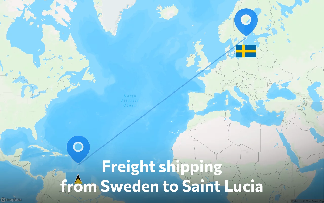 Shipping route from Sweden to Saint Lucia