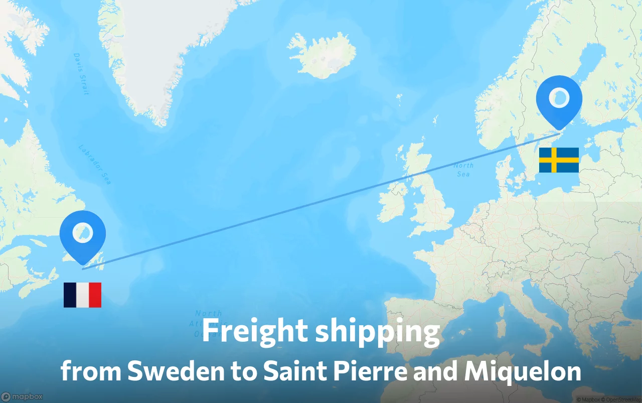 Shipping route from Sweden to Saint Pierre and Miquelon