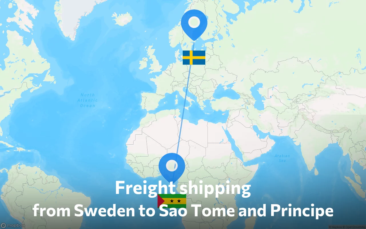 Shipping route from Sweden to Sao Tome and Principe