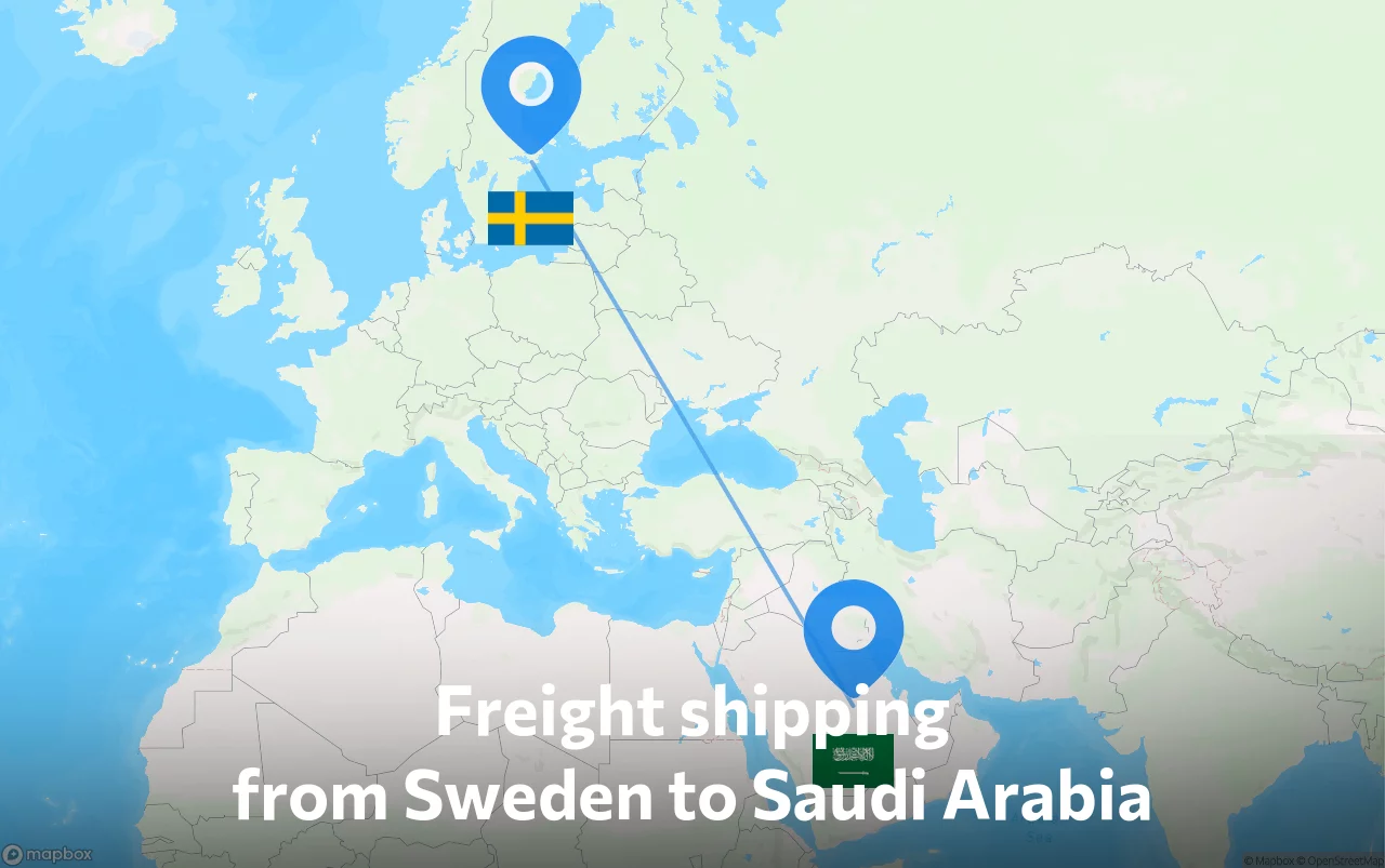 Shipping route from Sweden to Saudi Arabia