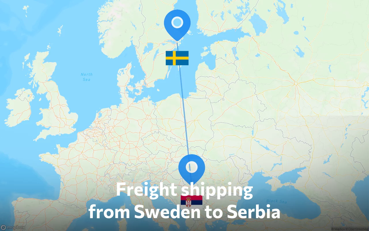 Shipping route from Sweden to Serbia