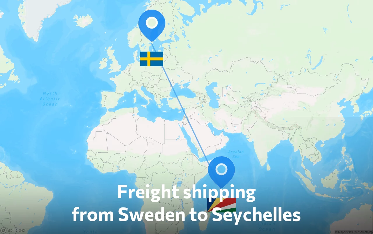 Shipping route from Sweden to Seychelles