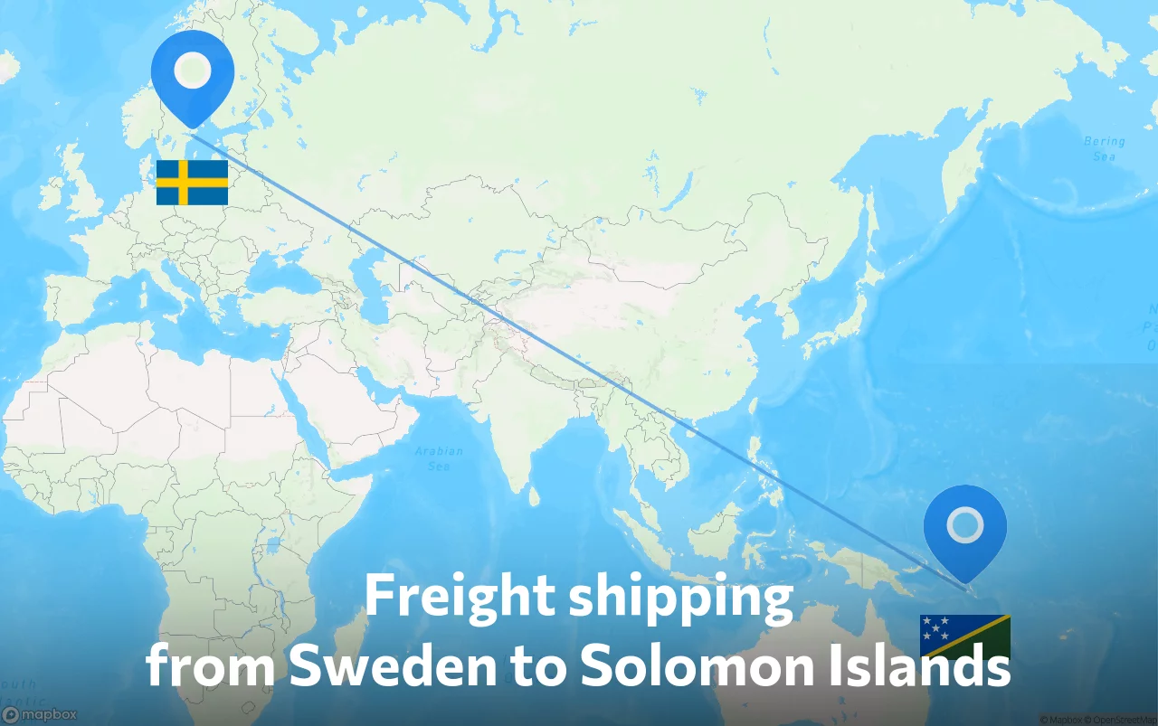 Shipping route from Sweden to Solomon Islands