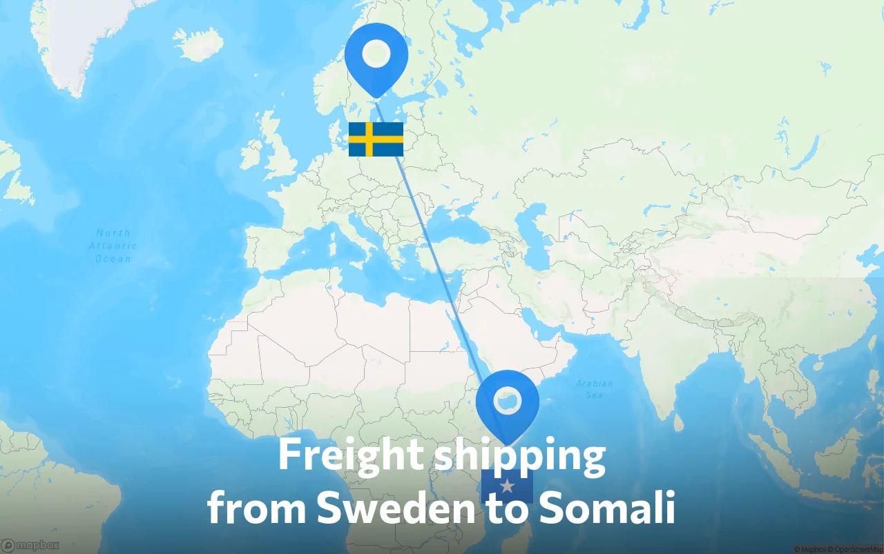 Shipping route from Sweden to Somali