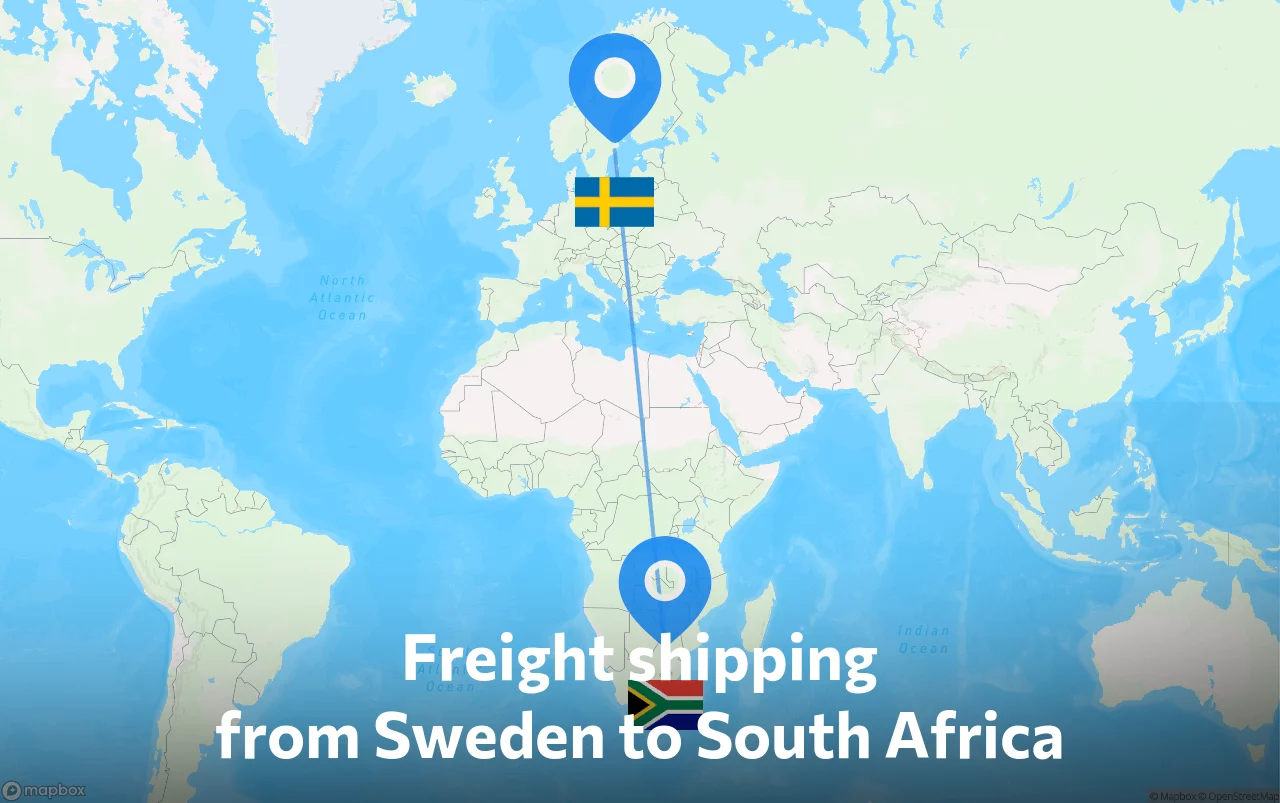 Shipping route from Sweden to South Africa