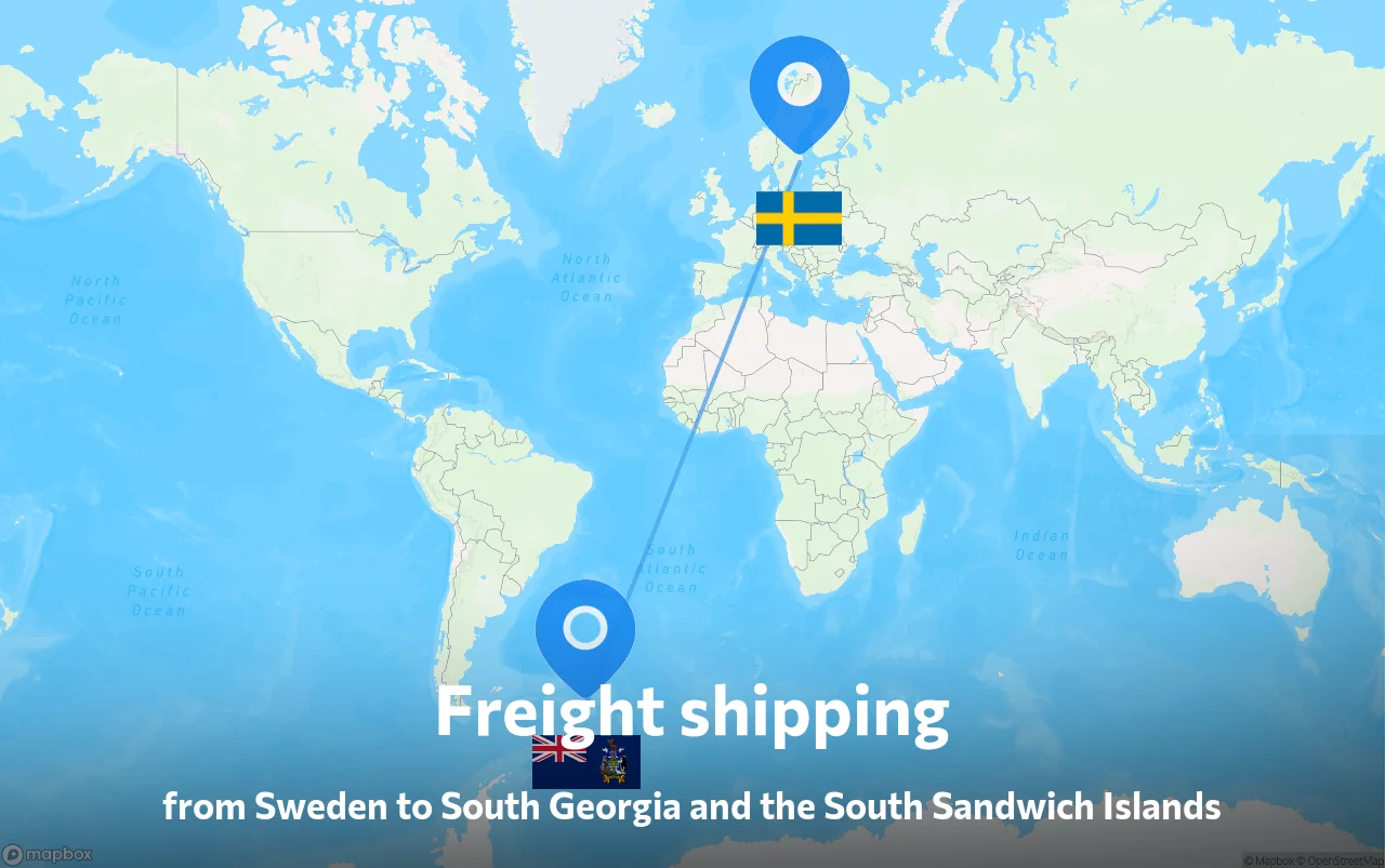 Shipping route from Sweden to South Georgia and the South Sandwich Islands