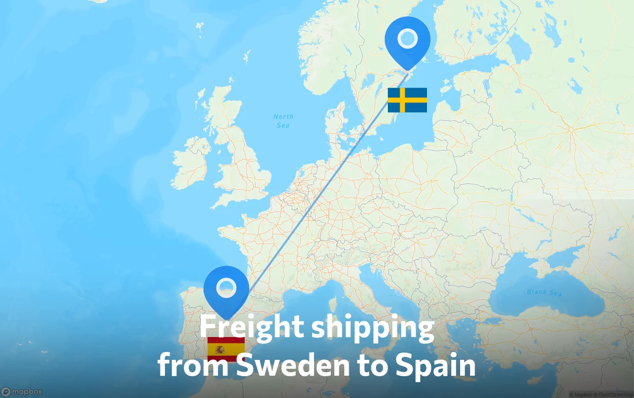 Shipping route from Sweden to Spain