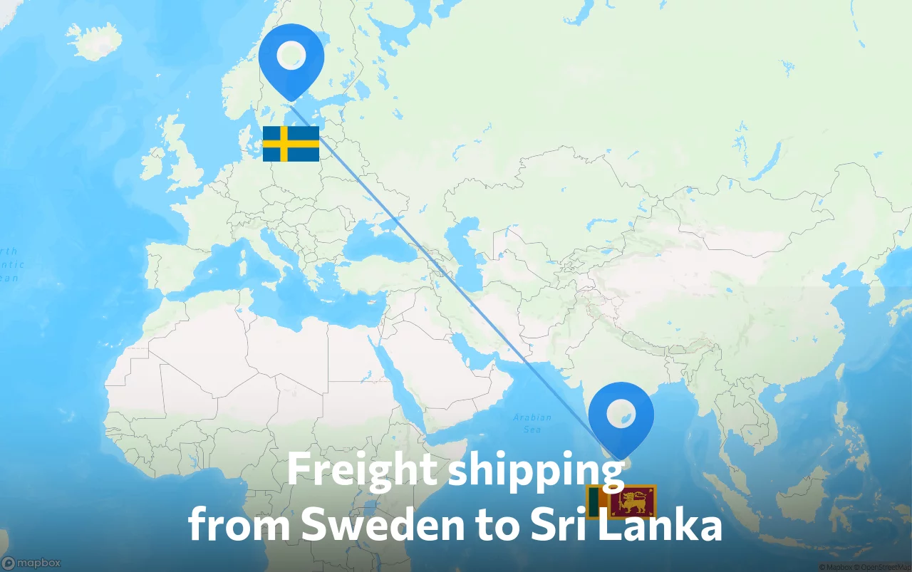 Shipping route from Sweden to Sri Lanka