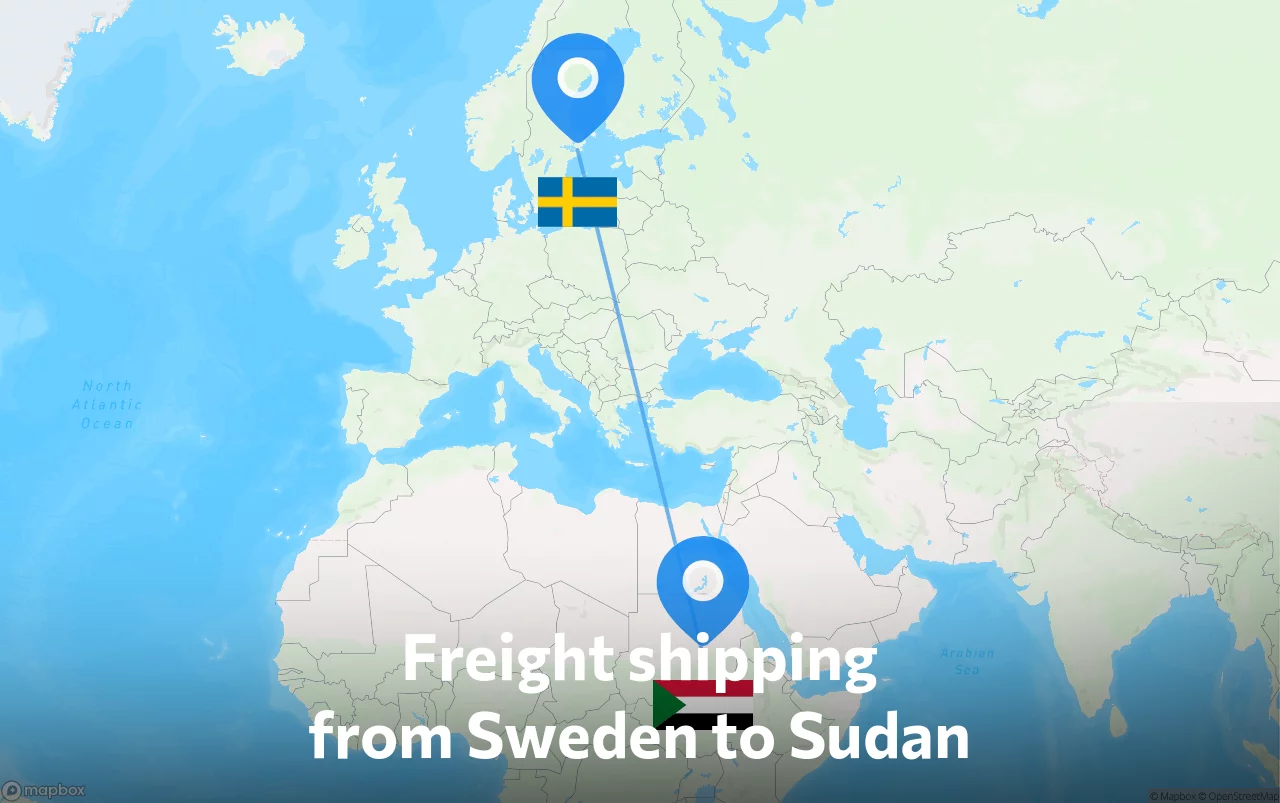 Shipping route from Sweden to Sudan