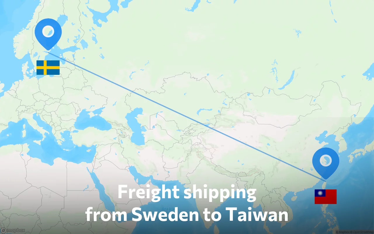 Shipping route from Sweden to Taiwan