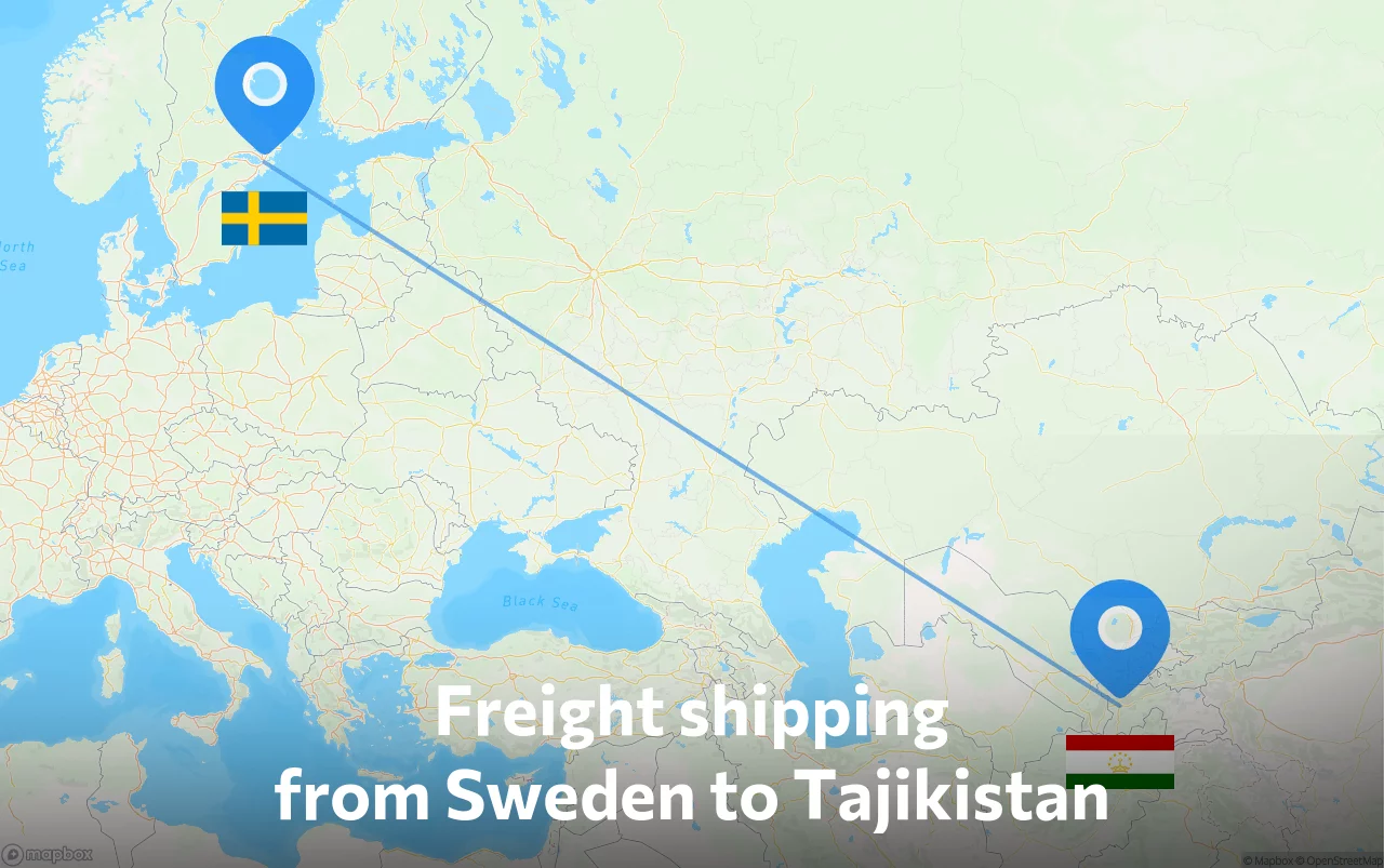 Shipping route from Sweden to Tajikistan