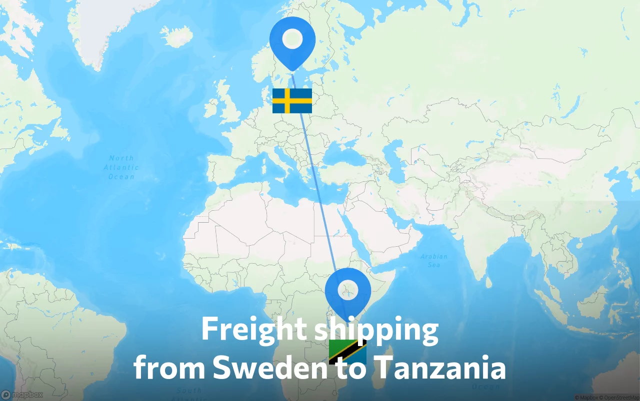 Shipping route from Sweden to Tanzania