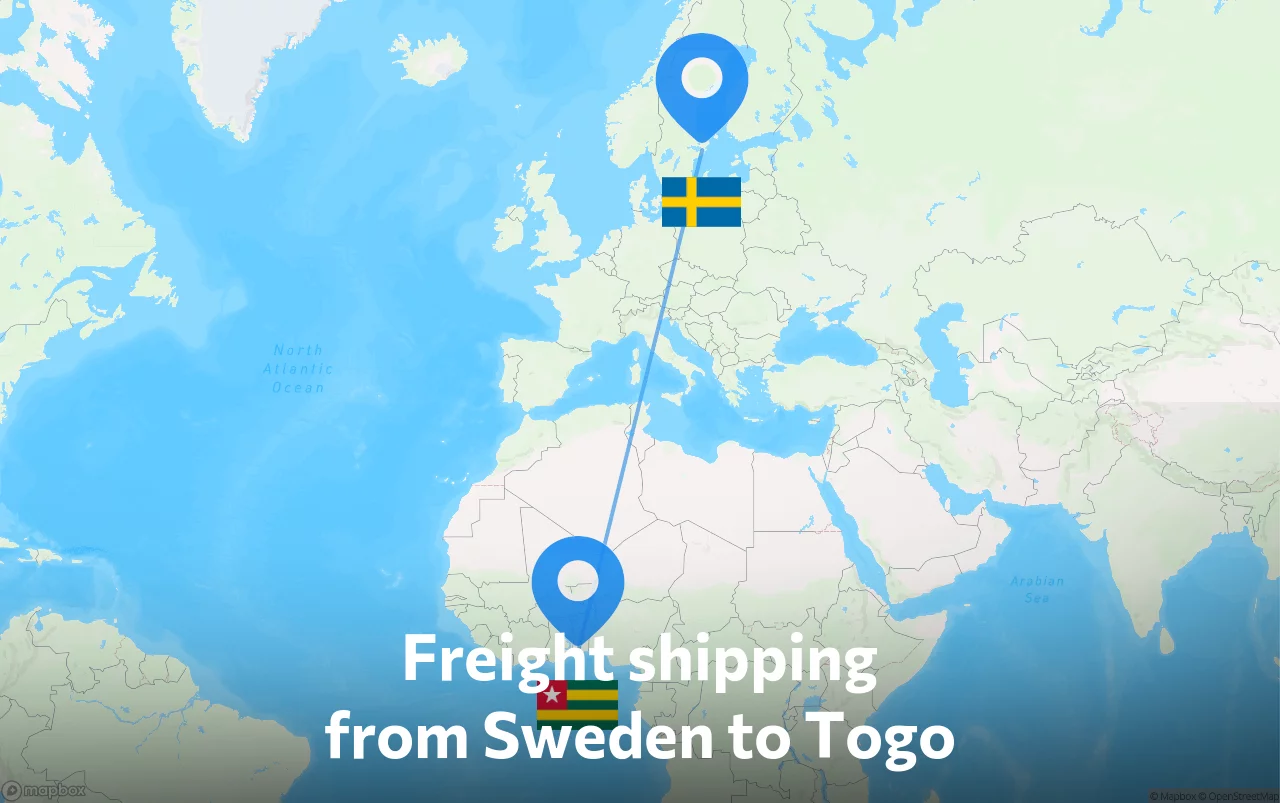 Shipping route from Sweden to Togo