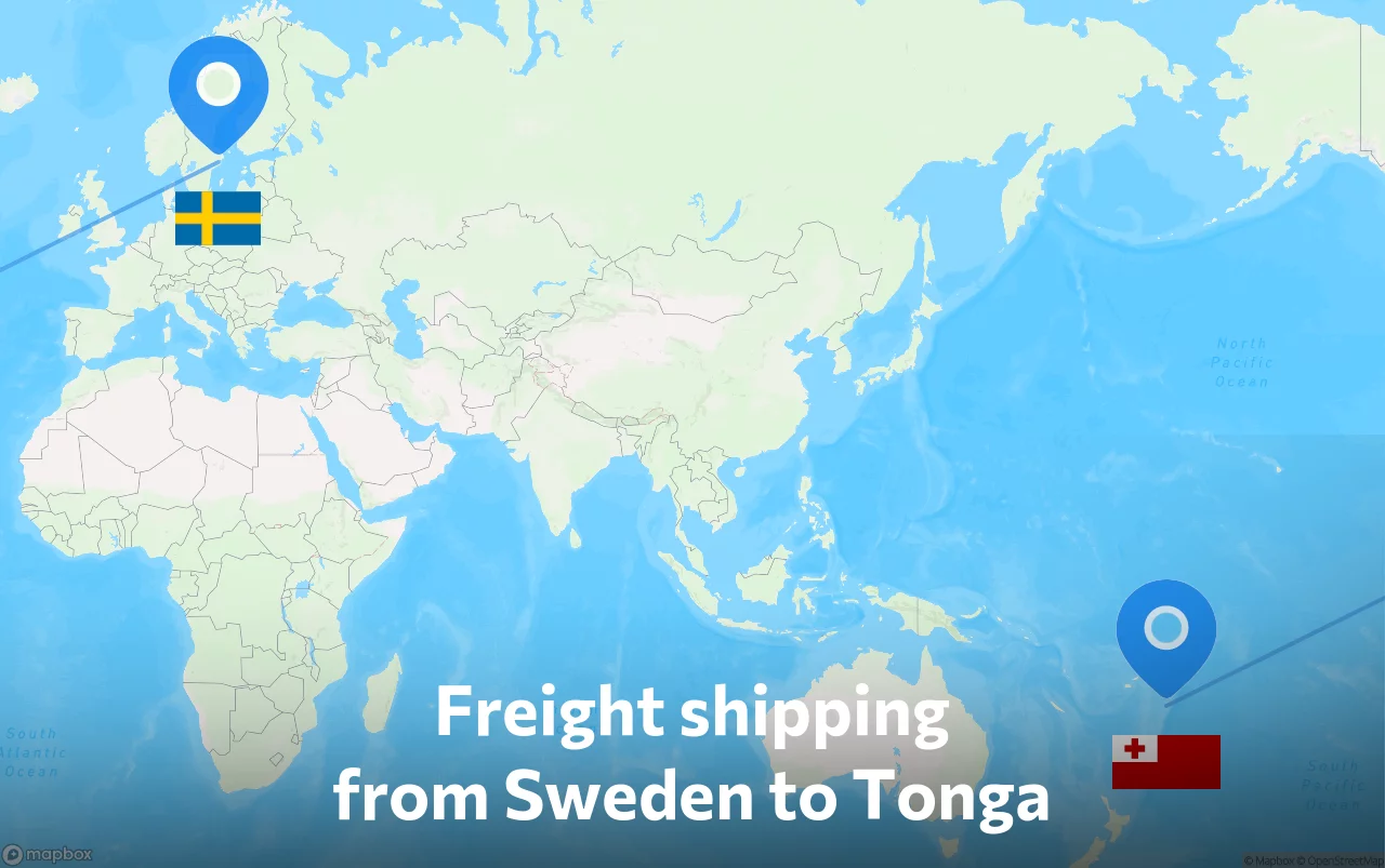 Shipping route from Sweden to Tonga