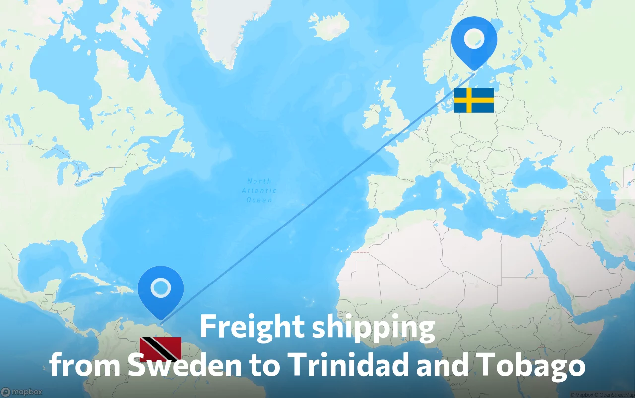 Shipping route from Sweden to Trinidad and Tobago