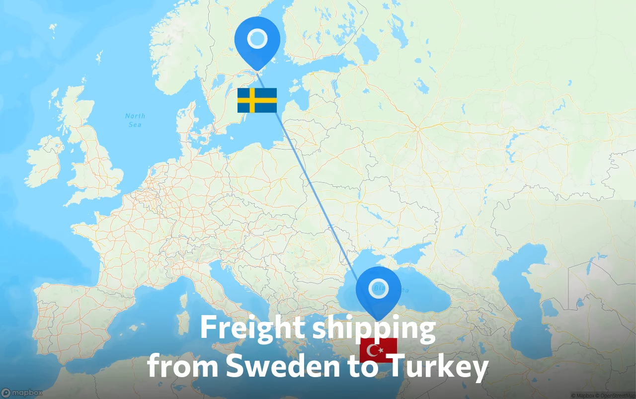 Shipping route from Sweden to Turkey