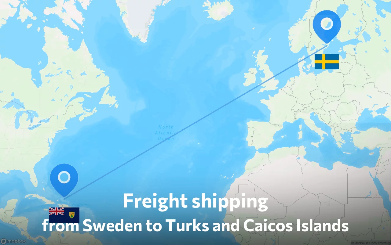 Shipping route from Sweden to Turks and Caicos Islands