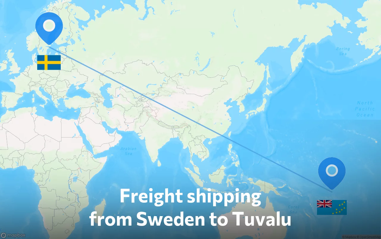 Shipping route from Sweden to Tuvalu
